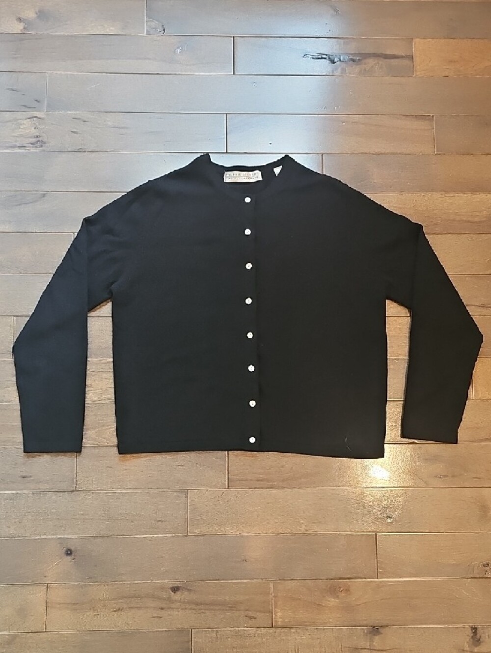 Valerie Stevens Vintage Cashmere Button-Front Sweater Cardigan, Black, Large